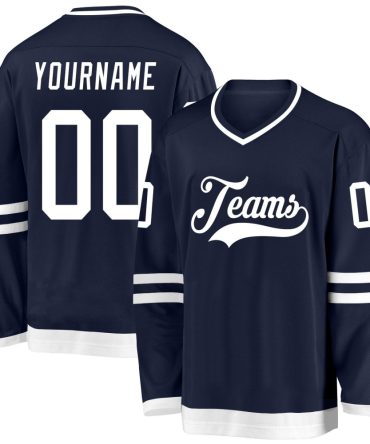 Custom Navy White Hockey Jersey, Gift For Hockey Fans