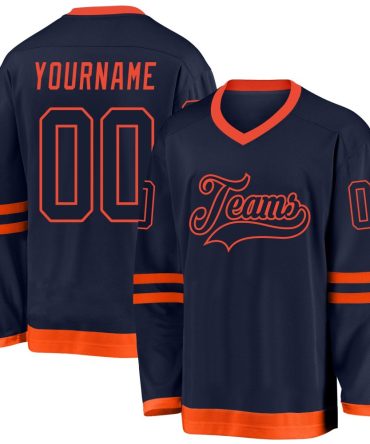 Custom Navy Navy-Orange Hockey Jersey, Gift For Hockey Fans