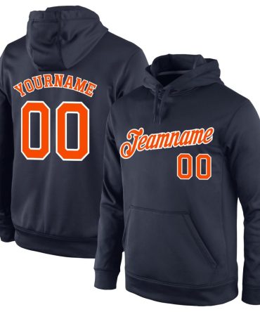 Custom Navy Orange-White Sports Pullover Sweatshirt Hoodie, Gift For Football, Baseball, Hockey, Basketball, Softball & Rugby Fans