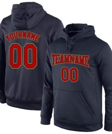 Custom Navy Red-Old Gold Sports Pullover Sweatshirt Hoodie, Gift For Football, Baseball, Hockey, Basketball, Softball & Rugby Fans