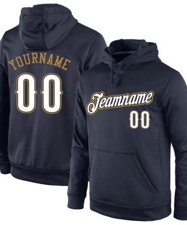 Custom Navy White-Old Gold Sports Pullover Sweatshirt Hoodie, Gift For Football, Baseball, Hockey, Basketball, Softball & Rugby Fans