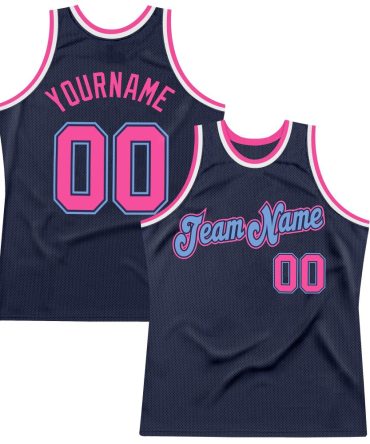 Custom Navy Pink-Light Blue Throwback Basketball Jersey, Gift For Basketball Fans