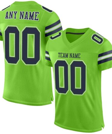 Custom Neon Green Navy-White Football Jersey, Gift For Football Fans