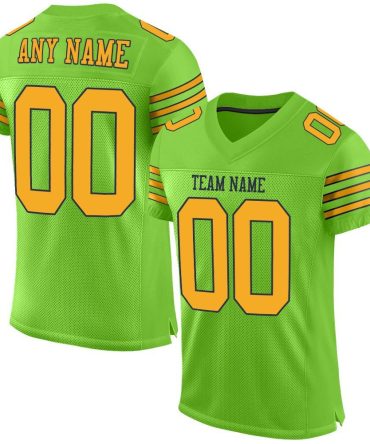Custom Neon Green Gold-Navy Football Jersey, Gift For Football Fans