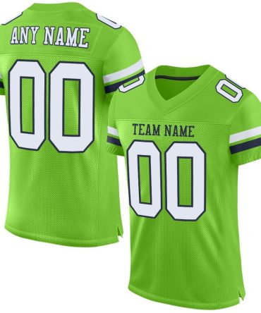 Custom Neon Green White-Navy Football Jersey, Gift For Football Fans