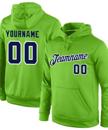 Custom Neon Green Navy-White Sports Pullover Sweatshirt Hoodie, Gift For Football, Baseball, Hockey, Basketball, Softball & Rugby Fans
