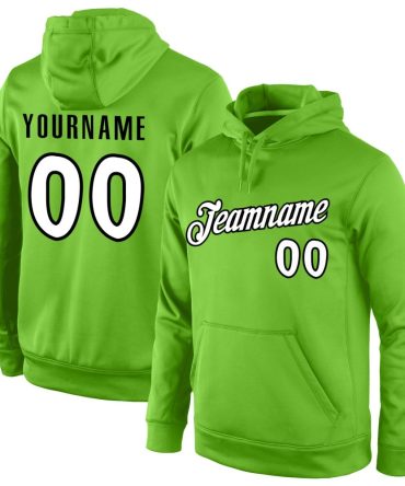 Custom Neon Green White-Black Sports Pullover Sweatshirt Hoodie, Gift For Football, Baseball, Hockey, Basketball, Softball & Rugby Fans