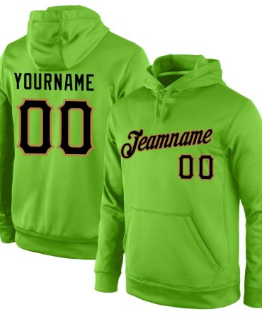 Custom Neon Green Black-Old Gold Sports Pullover Sweatshirt Hoodie, Gift For Football, Baseball, Hockey, Basketball, Softball & Rugby Fans