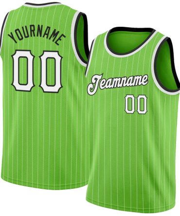 Custom Neon Green White Pinstripe White-Black Basketball Jersey, Gift For Basketball Fans