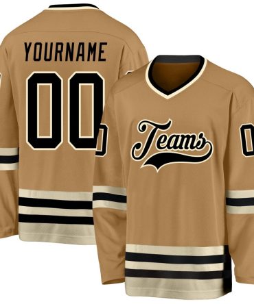 Custom Old Gold Black-Cream Hockey Jersey, Gift For Hockey Fans