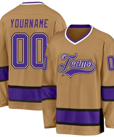 Custom Old Gold Purple-Black Hockey Jersey, Gift For Hockey Fans