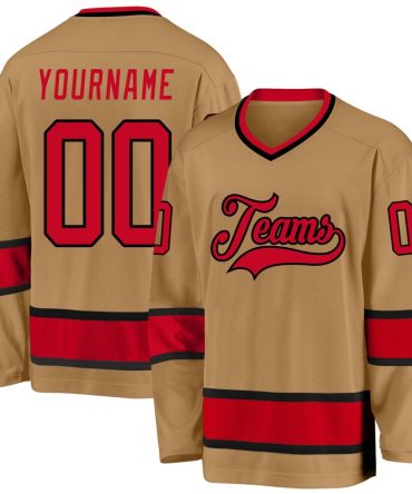 Custom Old Gold Red-Black Hockey Jersey, Gift For Hockey Fans