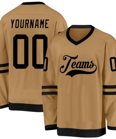 Custom Old Gold Black Hockey Jersey, Gift For Hockey Fans