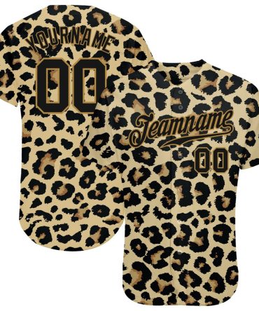 Custom Old Gold Black-Old Gold 3D Pattern Design Leopard Baseball Jersey, Gift For Baseball Fans