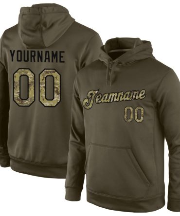 Custom Olive Camo-Black Sports Pullover Sweatshirt Salute To Service Hoodie, Gift For Football, Baseball, Hockey, Basketball, Softball & Rugby Fans