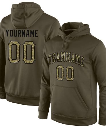 Custom Olive Camo-Black Sports Pullover Sweatshirt Salute To Service Hoodie, Gift For Football, Baseball, Hockey, Basketball, Softball & Rugby Fans