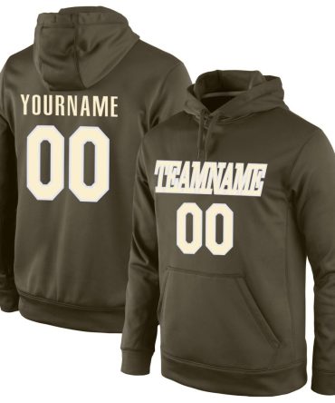 Custom Olive Cream-White Sports Pullover Sweatshirt Salute To Service Hoodie, Gift For Football, Baseball, Hockey, Basketball, Softball & Rugby Fans