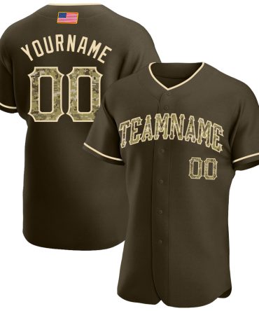 Custom Olive Camo-City Cream American Flag Fashion Salute To Service Baseball Jersey, Gift For Baseball Fans