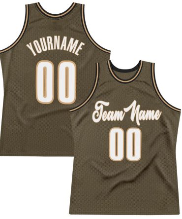 Custom Olive White-Old Gold Throwback Basketball Jersey, Gift For Basketball Fans