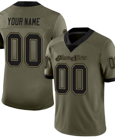 Custom Olive Black-Old Gold Mesh Salute To Service Football Jersey, Gift For Football Fans