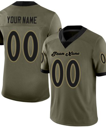 Custom Olive Black-Old Gold Mesh Salute To Service Football Jersey, Gift For Football Fans