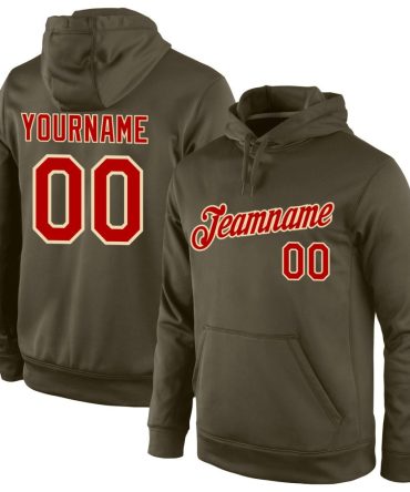Custom Olive Red-Cream Sports Pullover Sweatshirt Salute To Service Hoodie, Gift For Football, Baseball, Hockey, Basketball, Softball & Rugby Fans