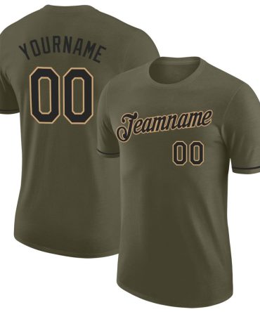 Custom Olive Black-Old Gold Performance Salute To Service T-Shirt, For Football, Baseball, Hockey, Basketball, Softball & Rugby Fans