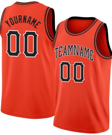 Custom Orange Black-White Round Neck Rib-Knit Basketball Jersey, Gift For Basketball Fans