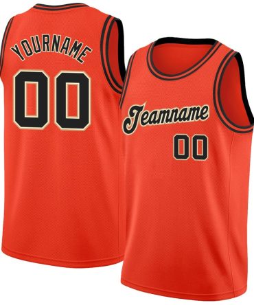 Custom Orange Black-Cream Round Neck Rib-Knit Basketball Jersey, Gift For Basketball Fans