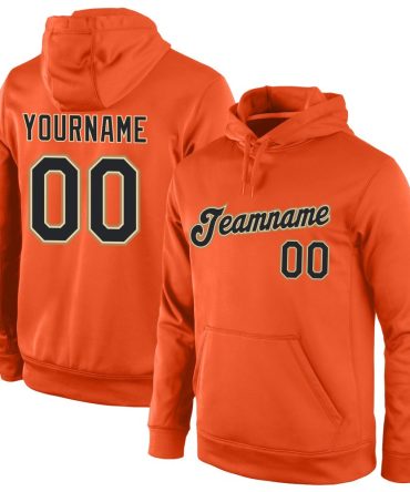 Custom Orange Black-Old Gold Sports Pullover Sweatshirt Hoodie, Gift For Football, Baseball, Hockey, Basketball, Softball & Rugby Fans