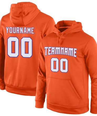Custom Orange White-Purple Sports Pullover Sweatshirt Hoodie, Gift For Football, Baseball, Hockey, Basketball, Softball & Rugby Fans