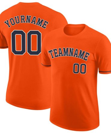 Custom Orange Navy-White Performance T-Shirt, For Football, Baseball, Hockey, Basketball, Softball & Rugby Fans