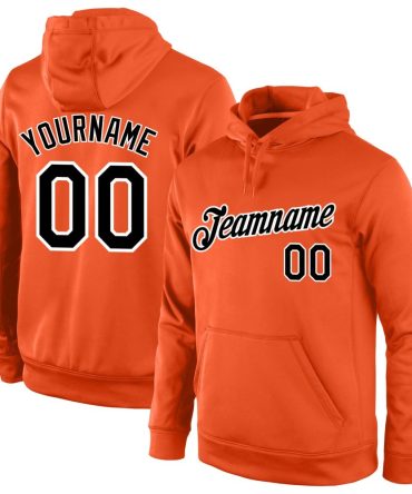 Custom Orange Black-White Sports Pullover Sweatshirt Hoodie, Gift For Football, Baseball, Hockey, Basketball, Softball & Rugby Fans
