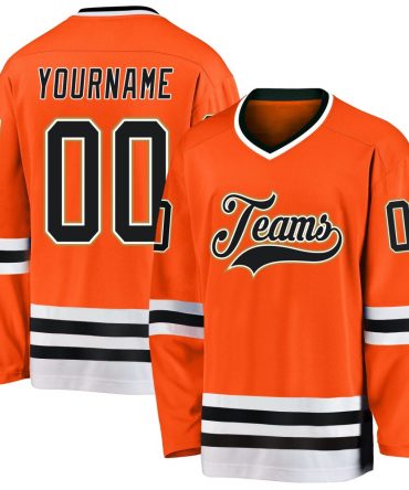 Custom Orange Black-Old Gold Hockey Jersey, Gift For Hockey Fans