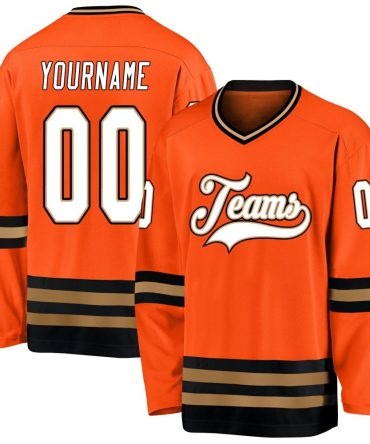 Custom Orange White-Black Hockey Jersey, Gift For Hockey Fans