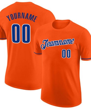 Custom Orange Royal-White Performance T-Shirt, For Football, Baseball, Hockey, Basketball, Softball & Rugby Fans