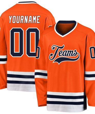 Custom Orange Navy-White Hockey Jersey, Gift For Hockey Fans