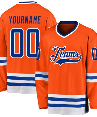 Custom Orange Royal-White Hockey Jersey, Gift For Hockey Fans