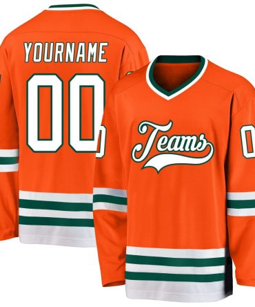 Custom Orange White-Green Hockey Jersey, Gift For Hockey Fans