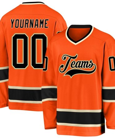 Custom Orange Black-Cream Hockey Jersey, Gift For Hockey Fans