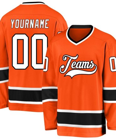 Custom Orange White-Black Hockey Jersey, Gift For Hockey Fans