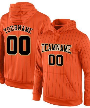 Custom Orange Black Pinstripe Black-Old Gold Sports Pullover Sweatshirt Hoodie, Gift For Football, Baseball, Hockey, Basketball, Softball & Rugby Fans
