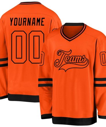 Custom Orange Orange-Black Hockey Jersey, Gift For Hockey Fans