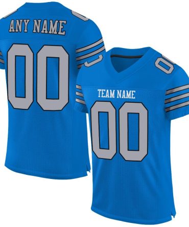 Custom Panther Blue Light Gray-Black Football Jersey, Gift For Football Fans