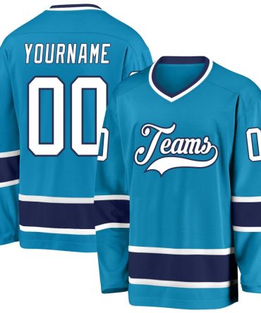 Custom Panther Blue White-Navy Hockey Jersey, Gift For Hockey Fans