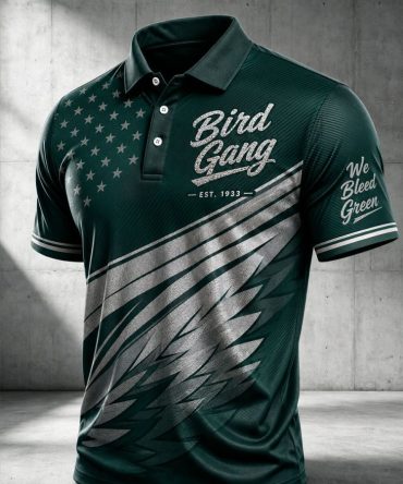 Philadelphia Football Merch Bird Gang Est 1933 We Bleed Green Polo Shirt Game Day Fan Gear