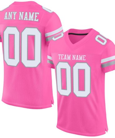 Custom Pink White-Light Gray Football Jersey, Gift For Football Fans
