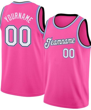 Custom Pink White-Light Blue Round Neck Rib-Knit Basketball Jersey, Gift For Basketball Fans