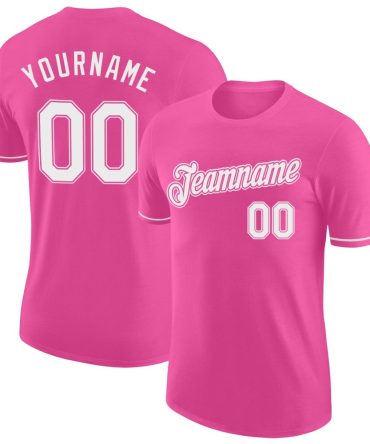 Custom Pink White Performance T-Shirt, For Football, Baseball, Hockey, Basketball, Softball & Rugby Fans