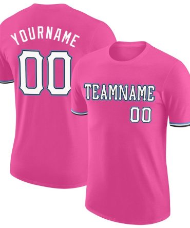 Custom Pink White-Light Blue Performance T-Shirt, For Football, Baseball, Hockey, Basketball, Softball & Rugby Fans